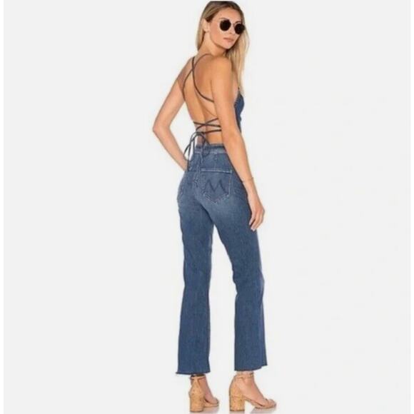 MOTHER Tie Back Hustler Ankle Fray Jumpsuit in Pardon My French Wash - Picture 4 of 11